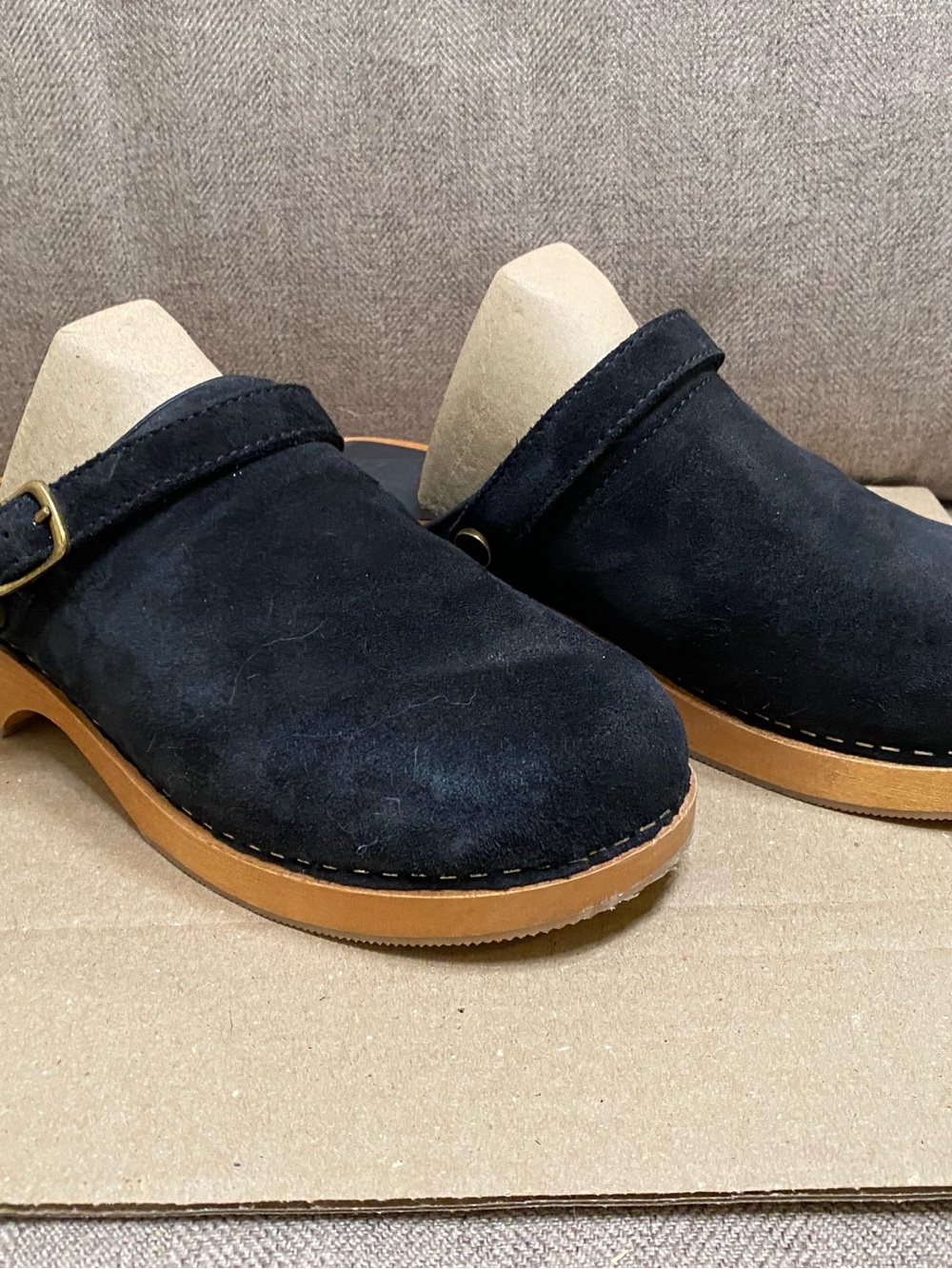 Re/Done Black Suede Clogs with Natural Wood Sole